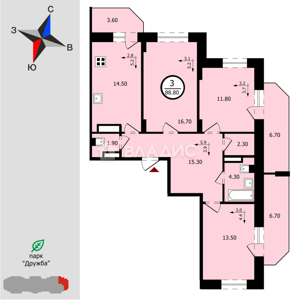 3-комнатная квартира, Владимир, улица Нижняя Дуброва, д.54к2 #929914