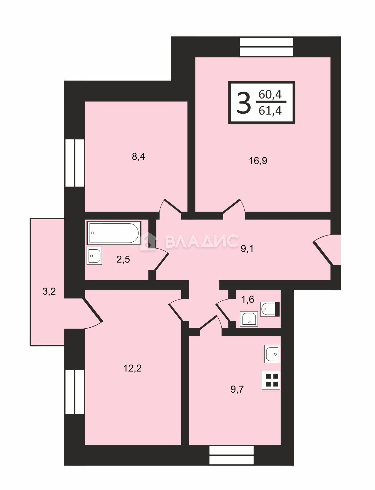 3-комнатная квартира, Вологда, Архангельская улица, д.8А #939373