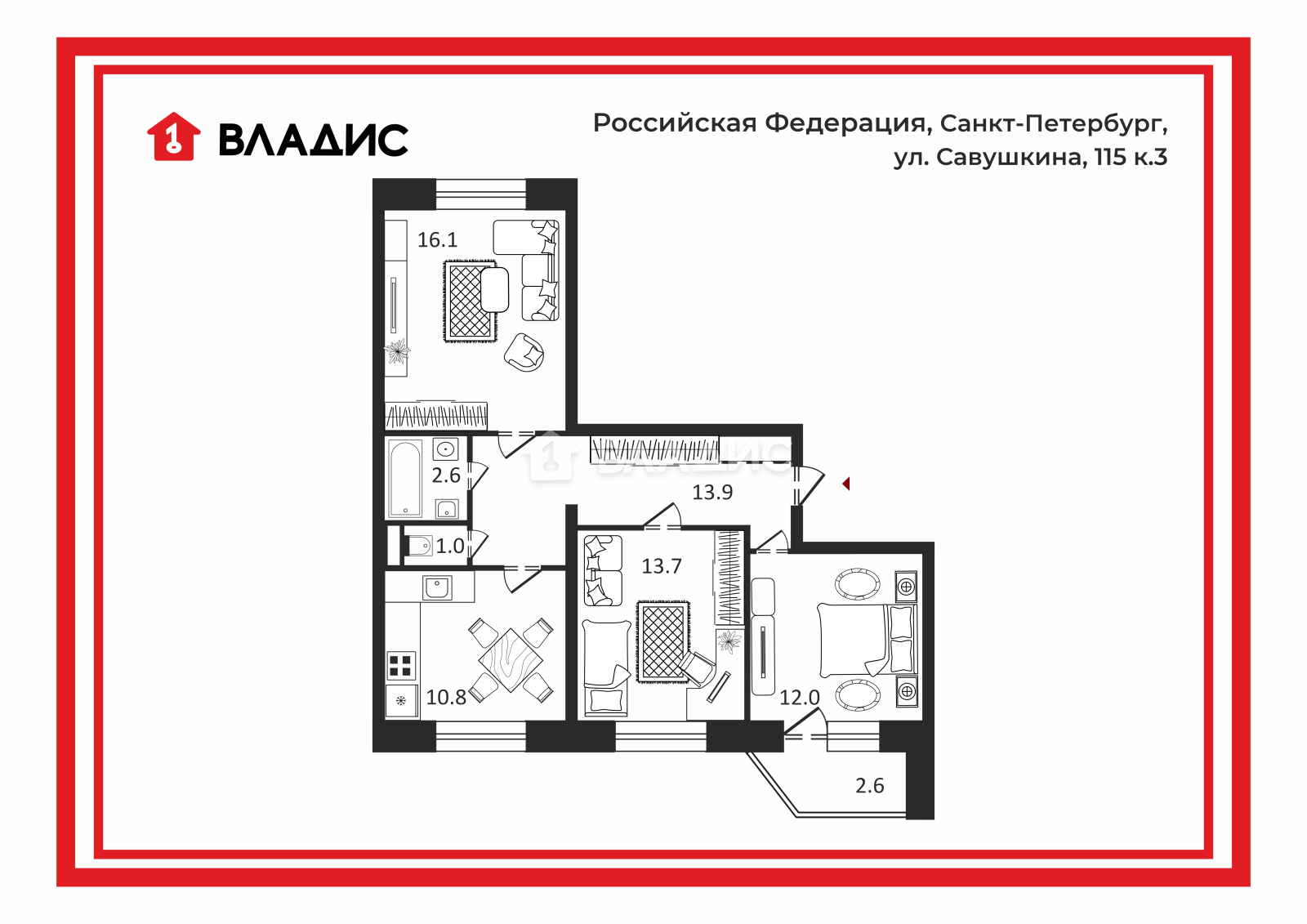 3-комнатная квартира, Санкт-Петербург, улица Савушкина, д.115к3 #948647