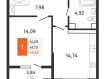 1-комнатная квартира, Мысхакское шоссе, 59В. Фото 12